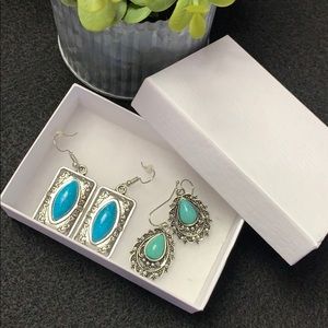 Turquoise and Silver Earrings Set with Gift Box